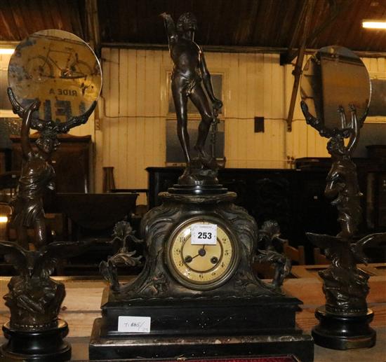 Spelter clock garniture